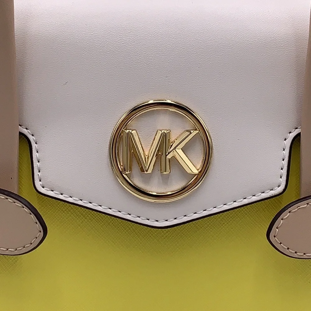 MICHAEL KOR Carmen Medium Color-Block Faux Saffiano Leather Belted Satchel